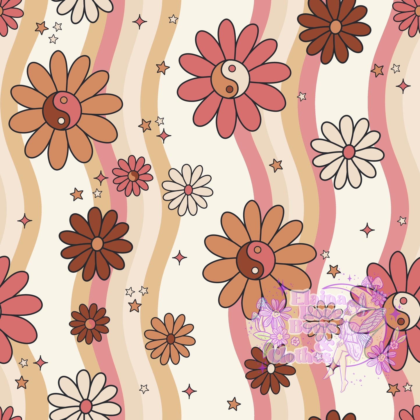 boho floral yin yang stripes
