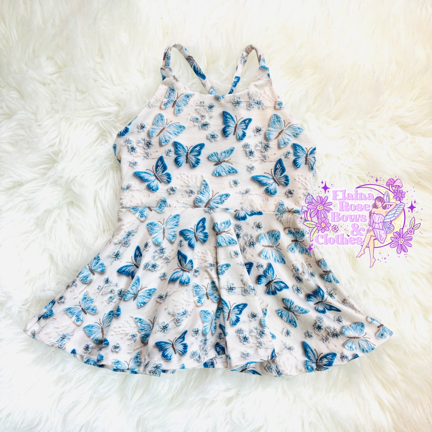 blue embroidery butterflies