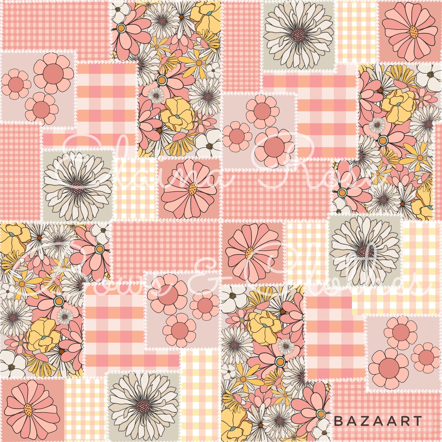 pink floral gingham patchwork