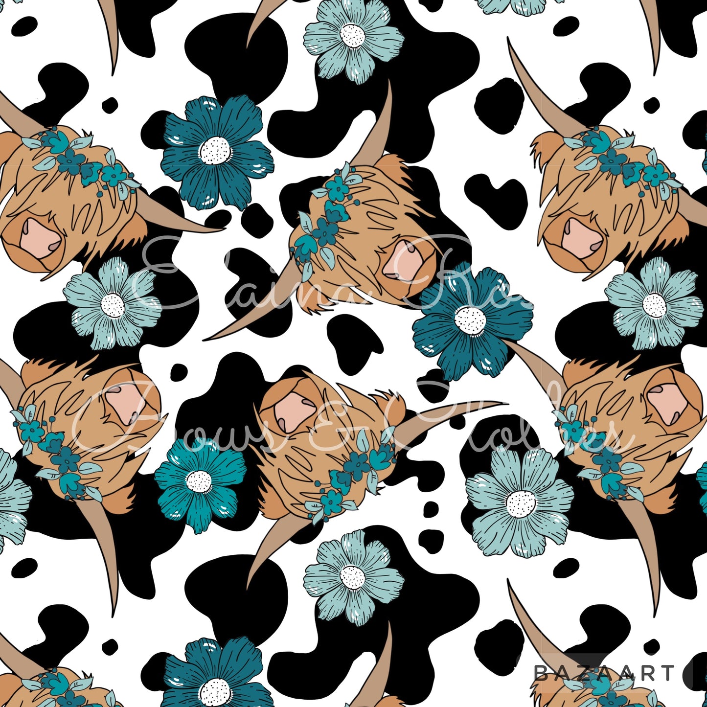 highland cows floral