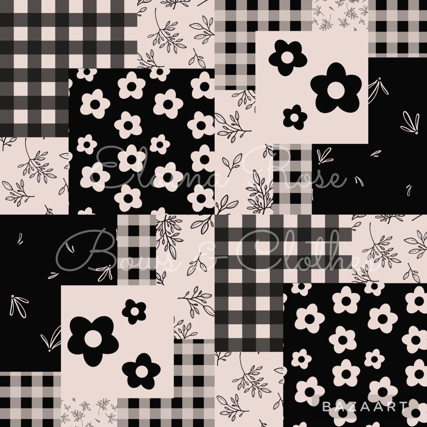 black and cream patchwork floral