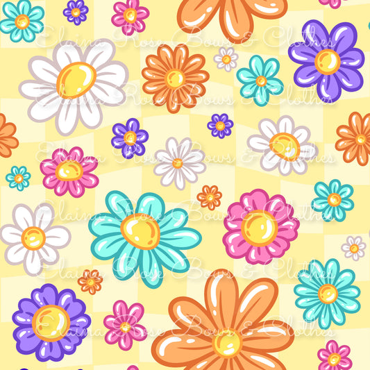 flowers on checkered yellow