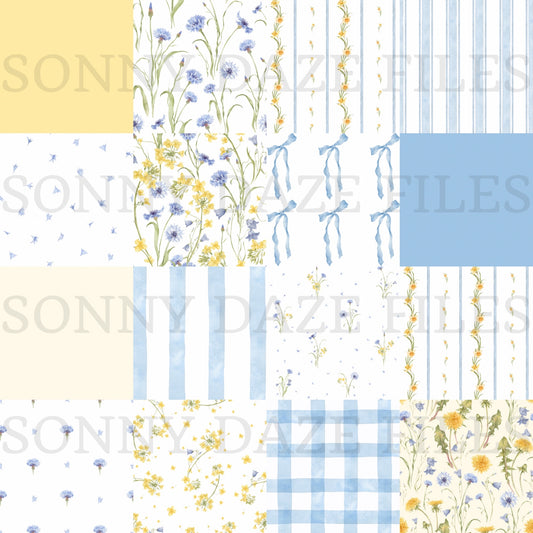 Yellow and blue coquette patchwork