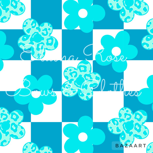 blue floral checkeded cheetah