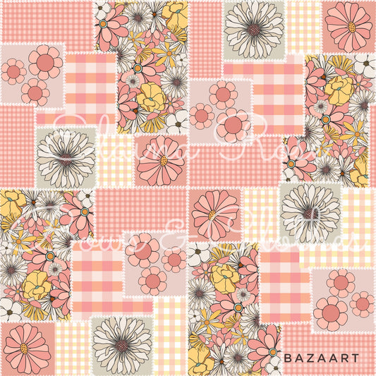 pink floral gingham patchwork