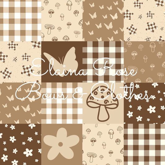 boho patchwork mushroom, floral, butterfly