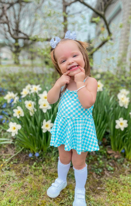 blue checkered w flowers