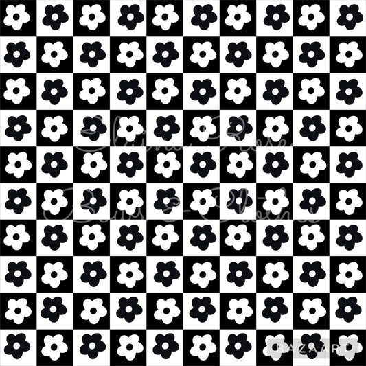 black and white checkered flowers