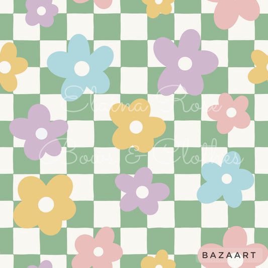 floral green checkered