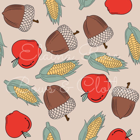 acorns apples and corn with coordinating stripes