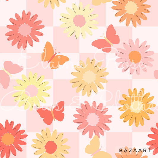 butterfly floral checkered
